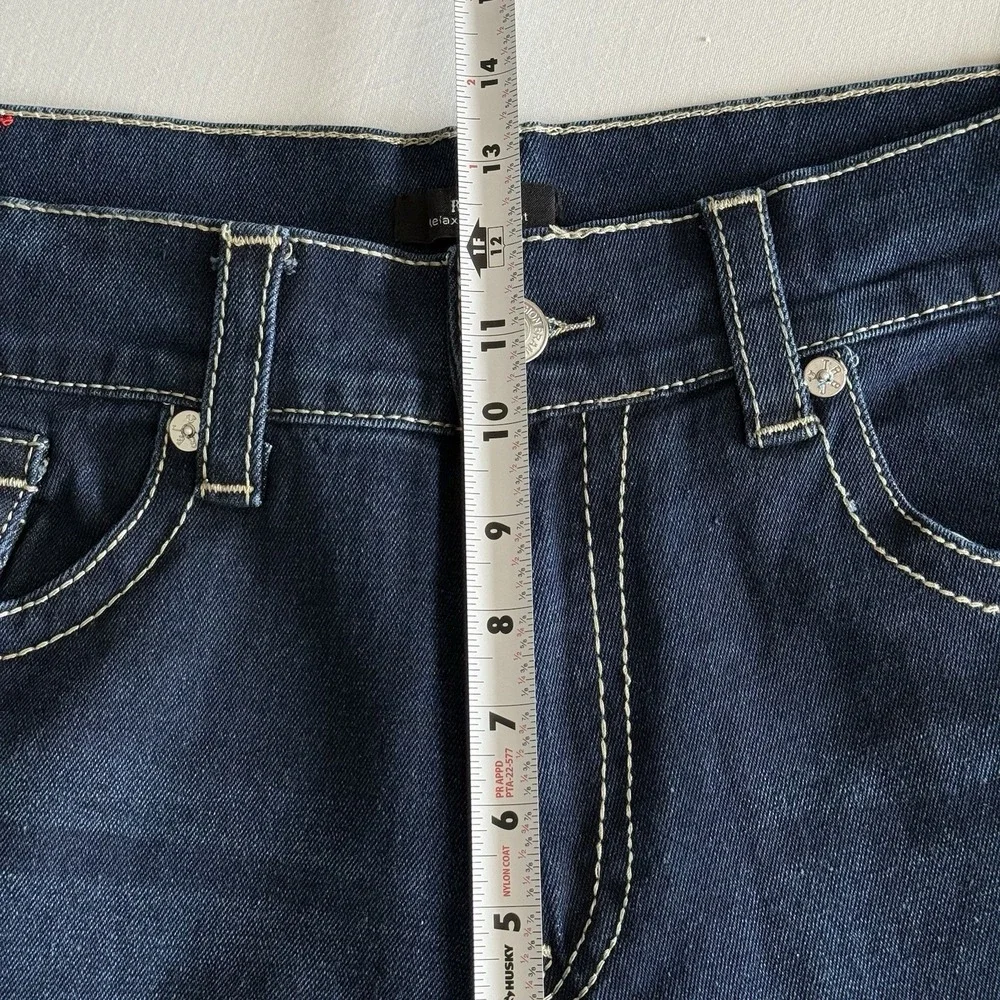 True Religions Ricky Big T Flap Straight Jeans Mens 38x34 Relaxed Dark Artic